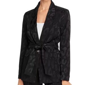 Anine Bing Womens Black Leopard Jacquard Belted Blazer Jacket XS